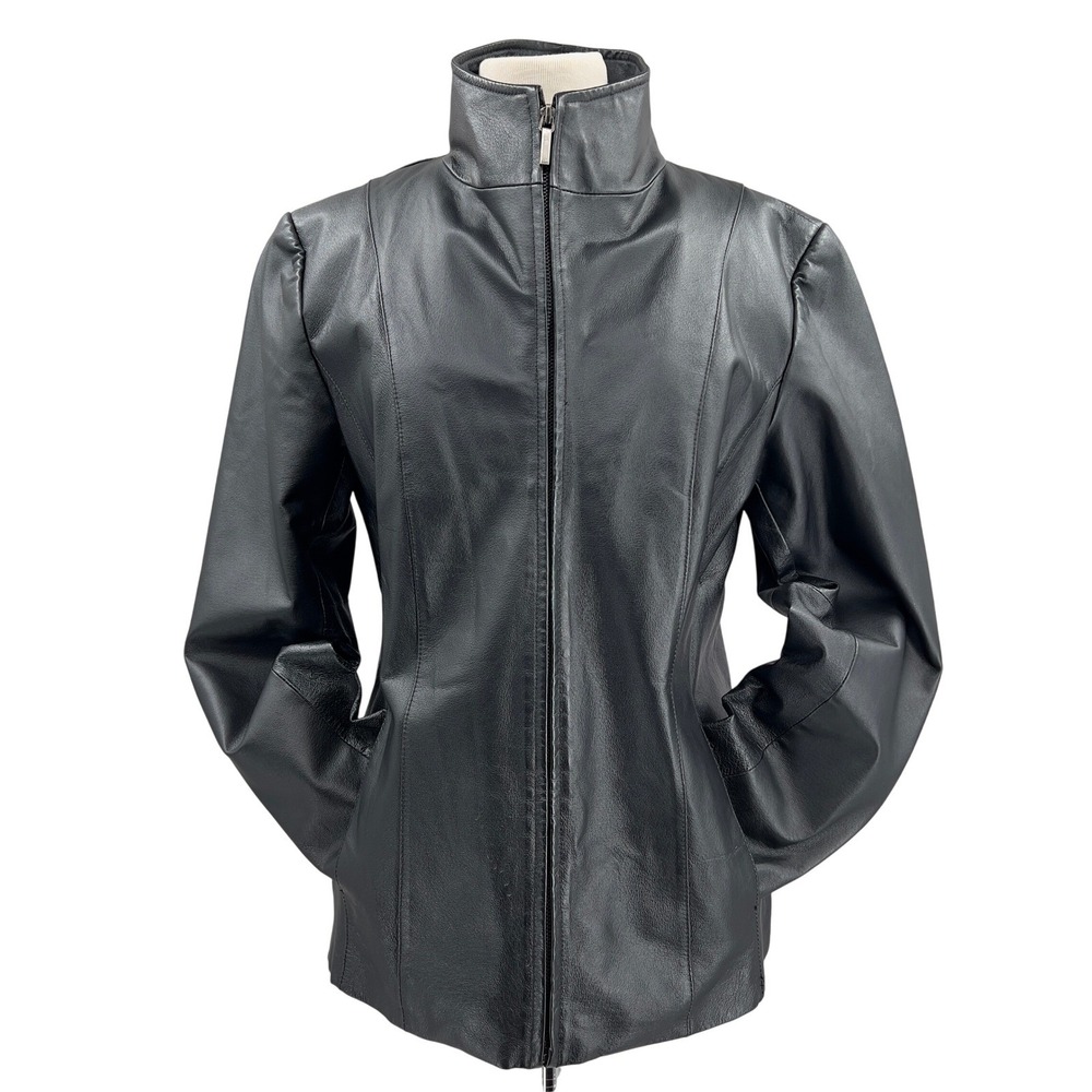 East 5th Women's M Black Leather Zip Jacket Y2K Matrix Classic Moto Fitted